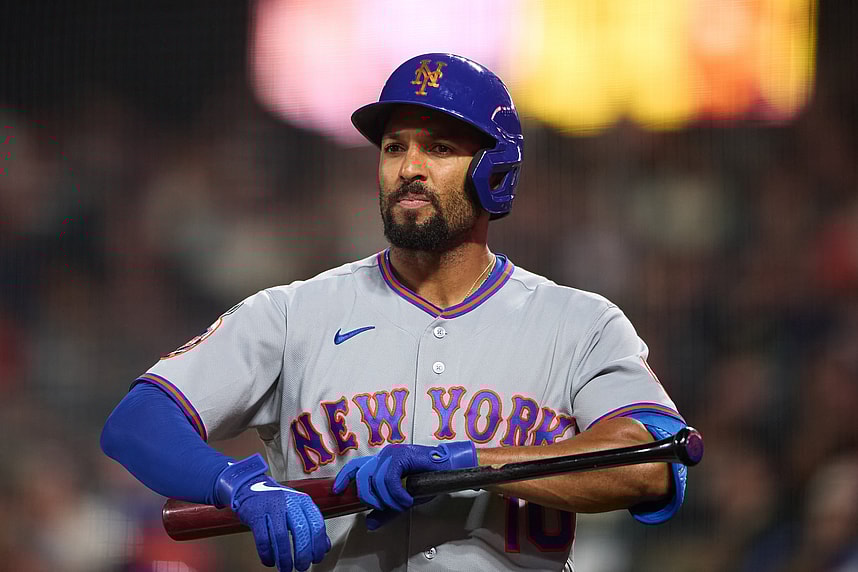 Marcus Semien looks on during an at-bat in the New York Mets 2026 season