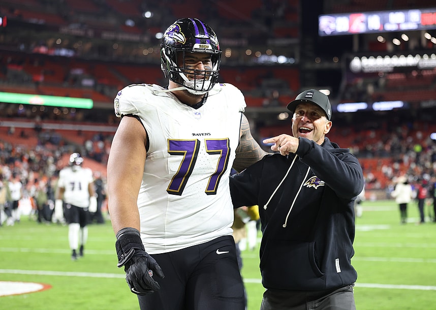 Daniel Faalele, john harbaugh, giants, NFL: Baltimore Ravens at Cleveland Browns