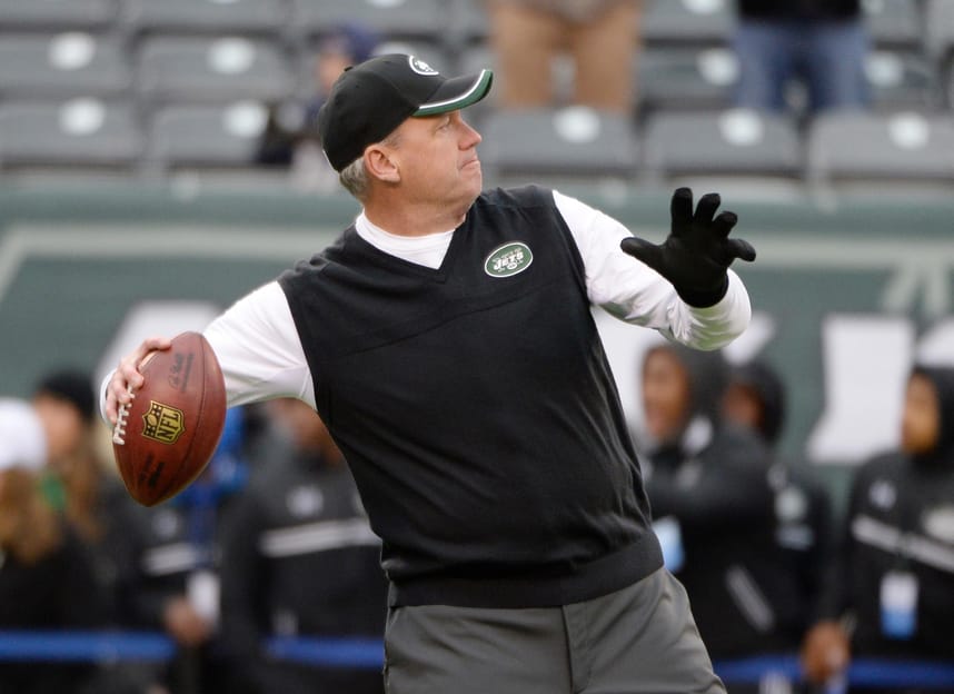 Dec 21, 2014; East Rutherford, NJ, USA; New York Jets head coach Rex Ryan before the game against the New England Patriots at MetLife Stadium. Mandatory Credit: Robert Deutsch-Imagn Images