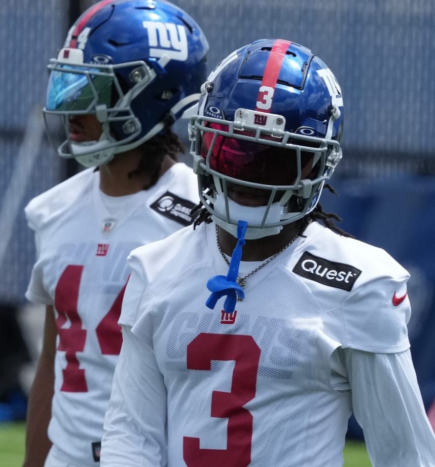 East Rutherford, NJ -- June 11, 2024 -- Deonte Banks at the NY Giants Mandatory Minicamp at their practice facility in East Rutherford, NJ.