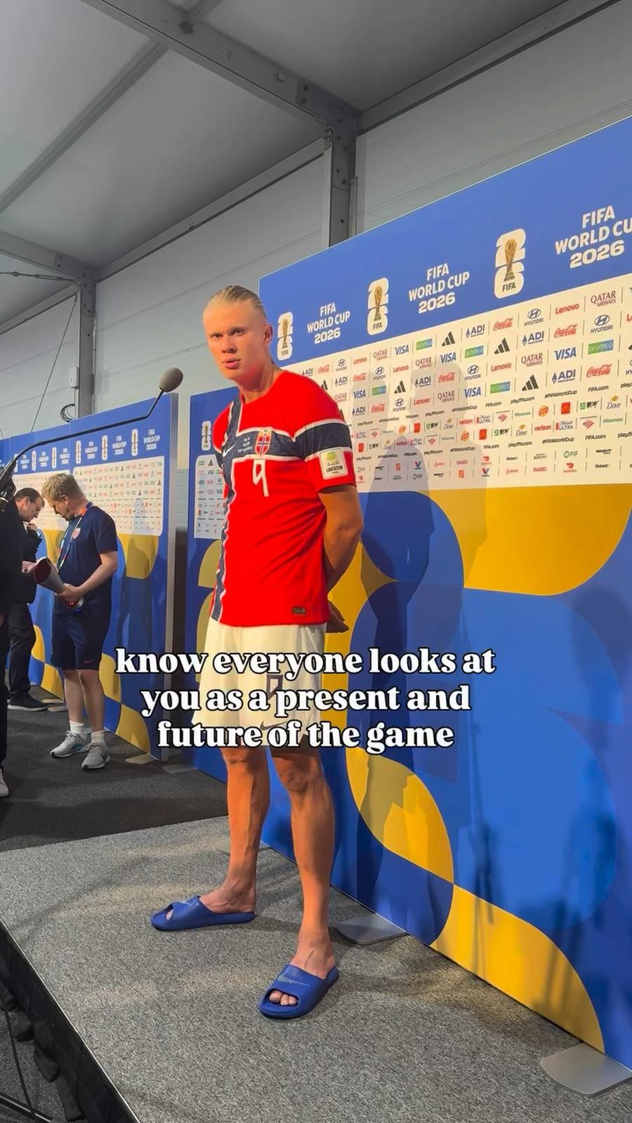 Erling Haaland reacts to Norway World Cup success in the mixed zone