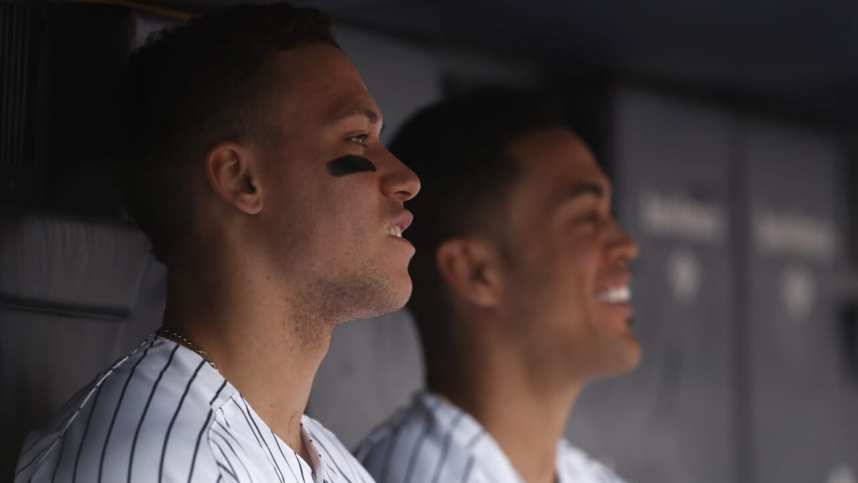 New York Yankees' Aaron Judge and Giancarlo Stanton.