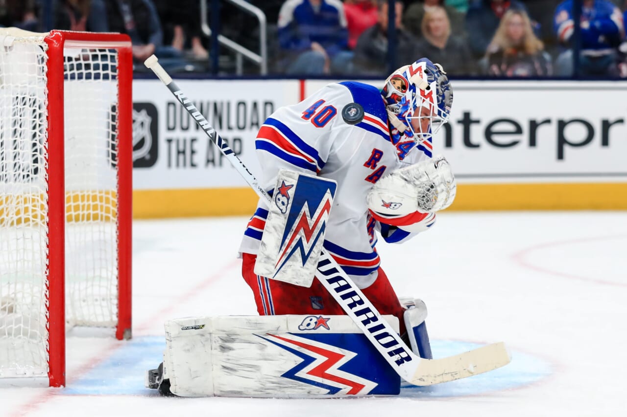 Who will the New York Rangers start in goal on Tuesday night?