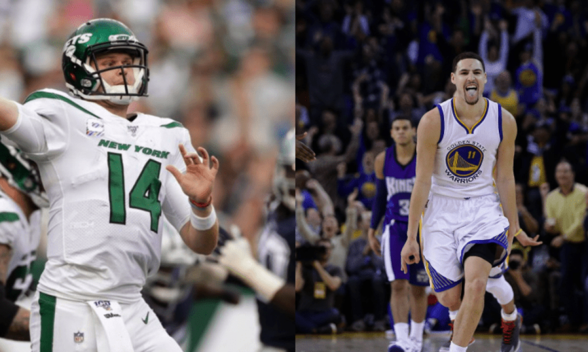 New York Jets VIDEO: Sam Darnold takes the court with Klay Thompson