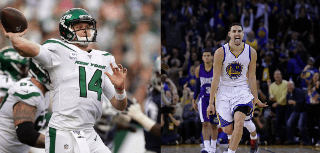 New York Jets VIDEO: Sam Darnold takes the court with Klay Thompson