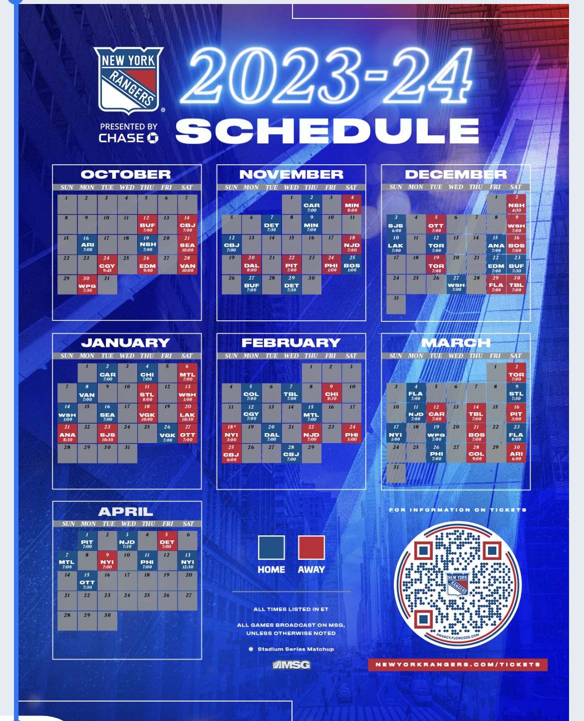 New York Rangers 202324 schedule announced