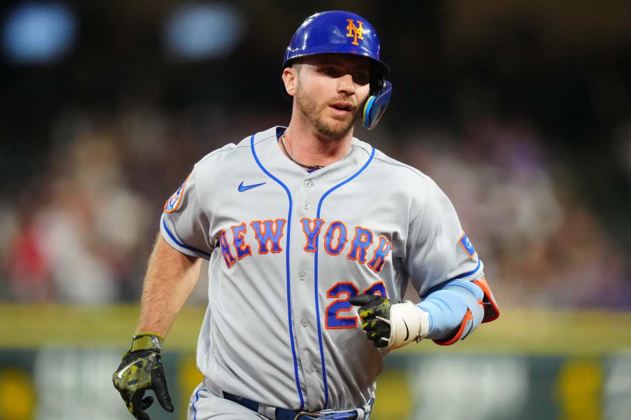 May 27, 2023; Denver, Colorado, USA; New York Mets first baseman Pete Alonso (20) rounds the bases after hitting a solo home run against the Colorado Rockies in the fourth inning at Coors Field. Mandatory Credit: Ron Chenoy-USA TODAY Sports