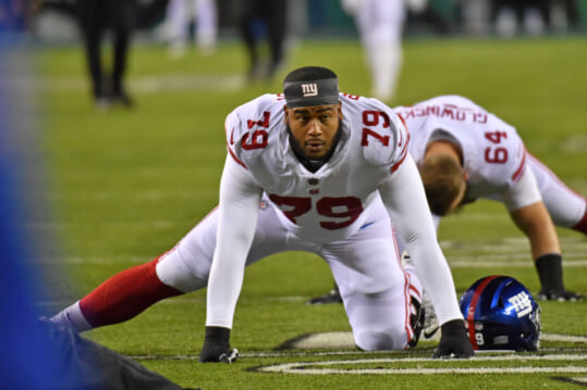 New York Giants guard Tyre Phillips (79) against the Philadelphia Eagles during an NFC divisional round game at Lincoln Financial Field