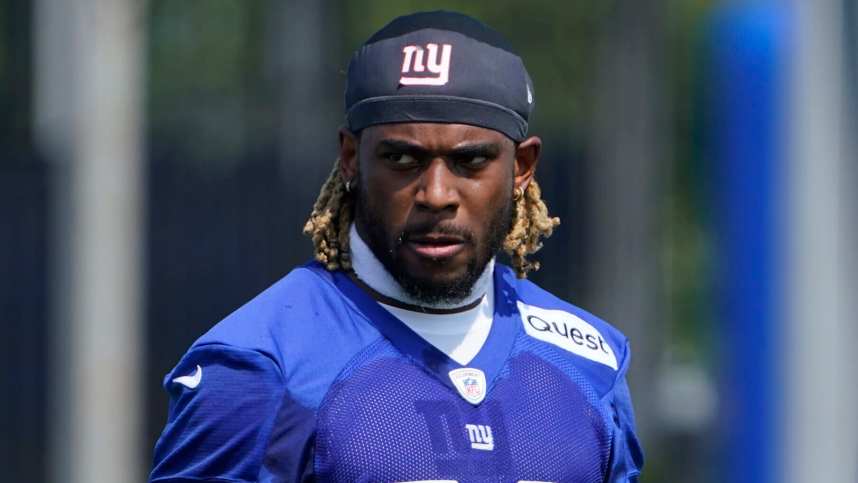 New York Giants rookie running back Eric Gray on the first day of training camp at Quest Diagnostics Training Facility