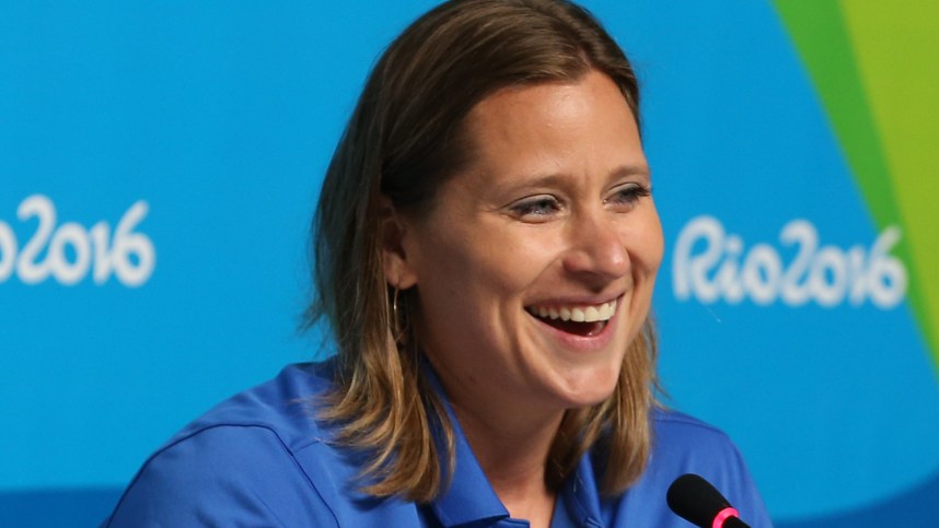 Angela Ruggiero (New York Rangers) during a LA2024 Los Angeles bid press conference during the Rio 2016 Summer Olympic Games at Olympic Gold Course