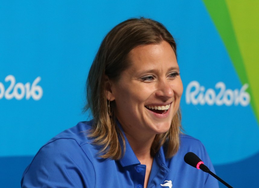 Angela Ruggiero (New York Rangers) during a LA2024 Los Angeles bid press conference during the Rio 2016 Summer Olympic Games at Olympic Gold Course