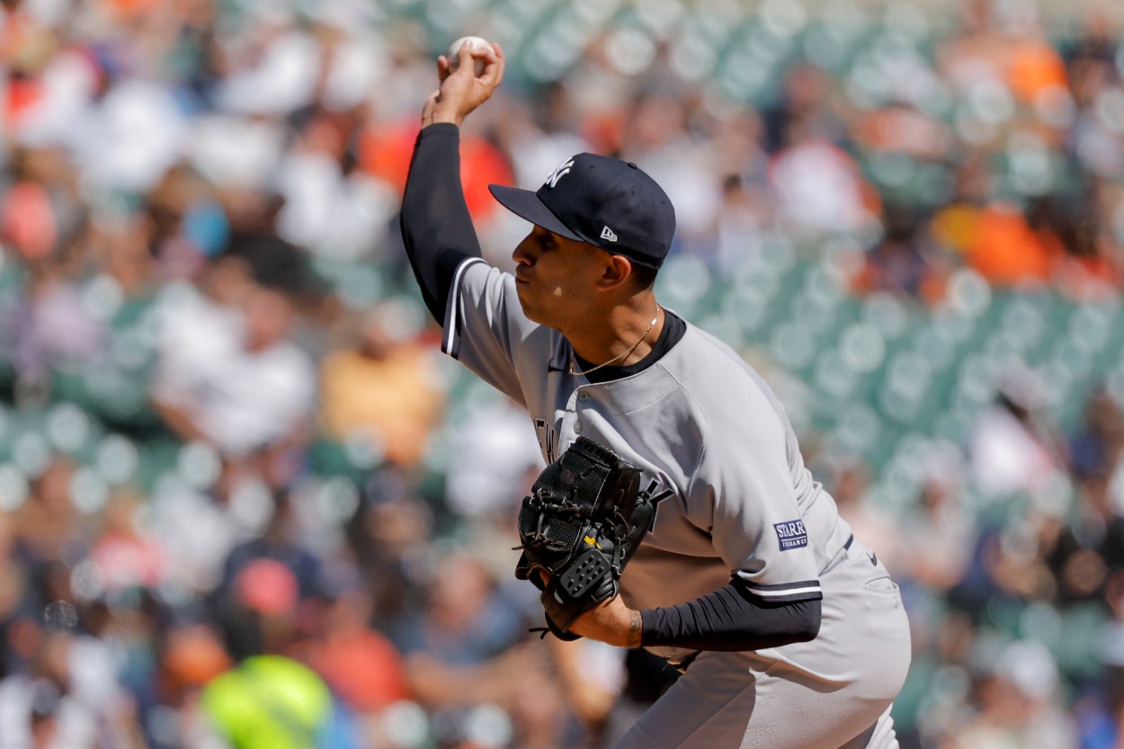 New York Yankees relief pitcher Keynan Middleton (93) pitches in the sixth inning against the Detroit Tigers at Comerica Park