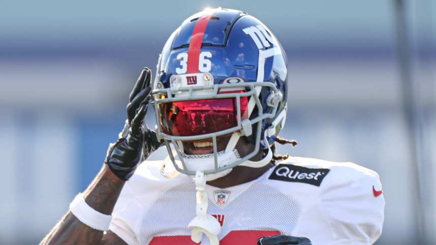 New York Giants cornerback Deonte Banks (36) during training camp at the Quest Diagnostics Training Facility