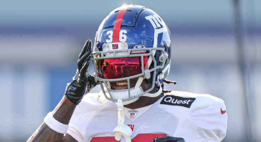 New York Giants cornerback Deonte Banks (36) during training camp at the Quest Diagnostics Training Facility