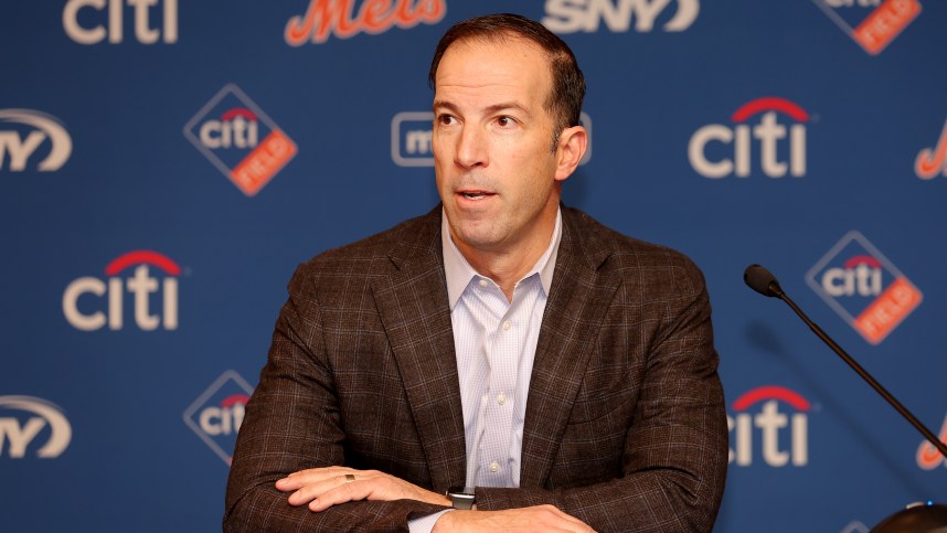 New York Mets general manager Billy Eppler introduces pitcher Kodai Senga (not pictured) during a press conference at Citi Field
