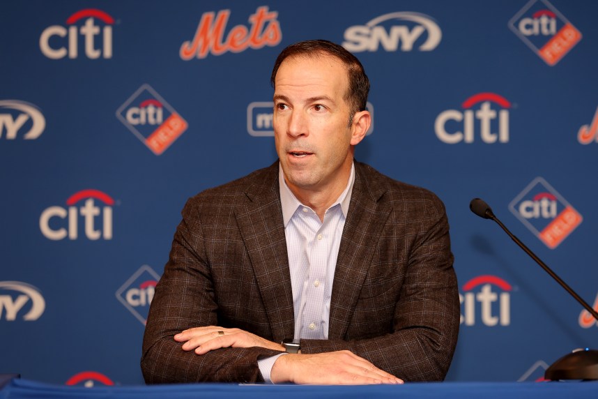 New York Mets general manager Billy Eppler introduces pitcher Kodai Senga (not pictured) during a press conference at Citi Field
