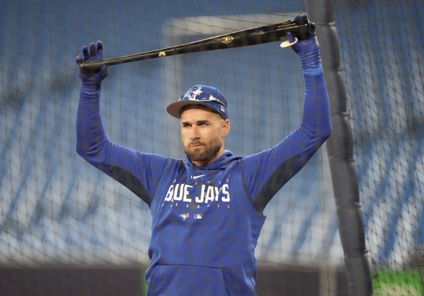 Toronto Blue Jays center fielder Kevin Kiermaier (39) stretches during batting practice before a game against the New York Yankees at Rogers Centre
