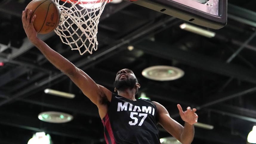 Miami Heat forward Aaron Wheeler (New York Knicks) (57) shoots against the Los Angeles Clippers during an NBA Summer League game at Cox Pavillion
