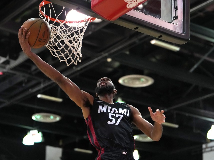 Miami Heat forward Aaron Wheeler (New York Knicks) (57) shoots against the Los Angeles Clippers during an NBA Summer League game at Cox Pavillion