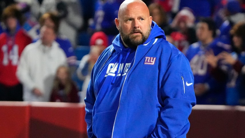 New York Giants head coach Brian Daboll on the field prior to the game against the Buffalo Bills at Highmark Stadium