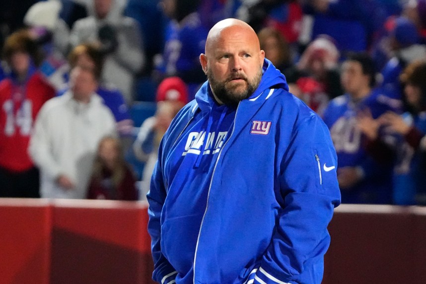 New York Giants head coach Brian Daboll on the field prior to the game against the Buffalo Bills at Highmark Stadium