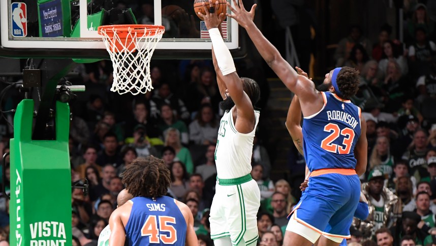 nba: preseason-new york knicks at boston celtics, mitchell robinson