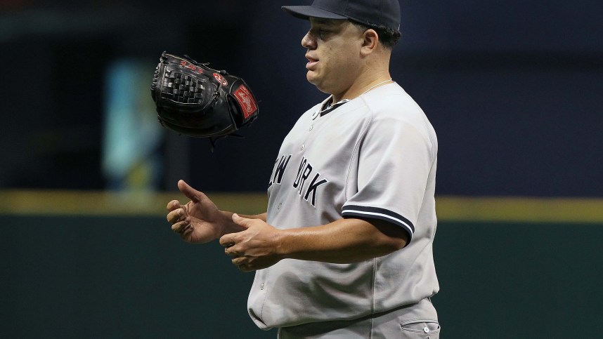 New York Yankees starting pitcher Bartolo Colon (40) during the game against the Tampa Bay Rays at Tropicana Field