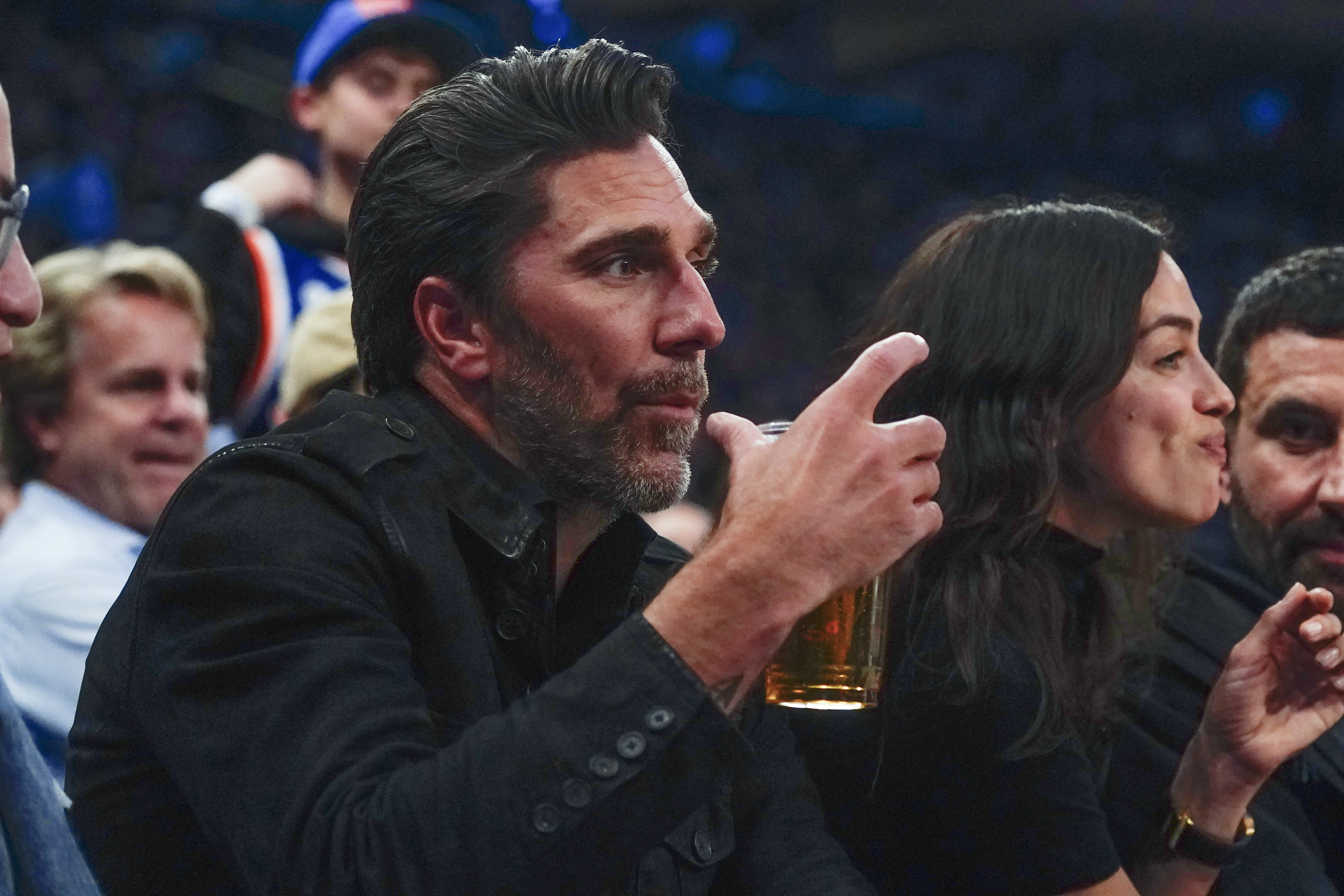 Former New York Rangers goalie Henrik Lundqvist watches the game during the first half between the Los Angeles Clippers and New York Knicks at Madison Square Garden