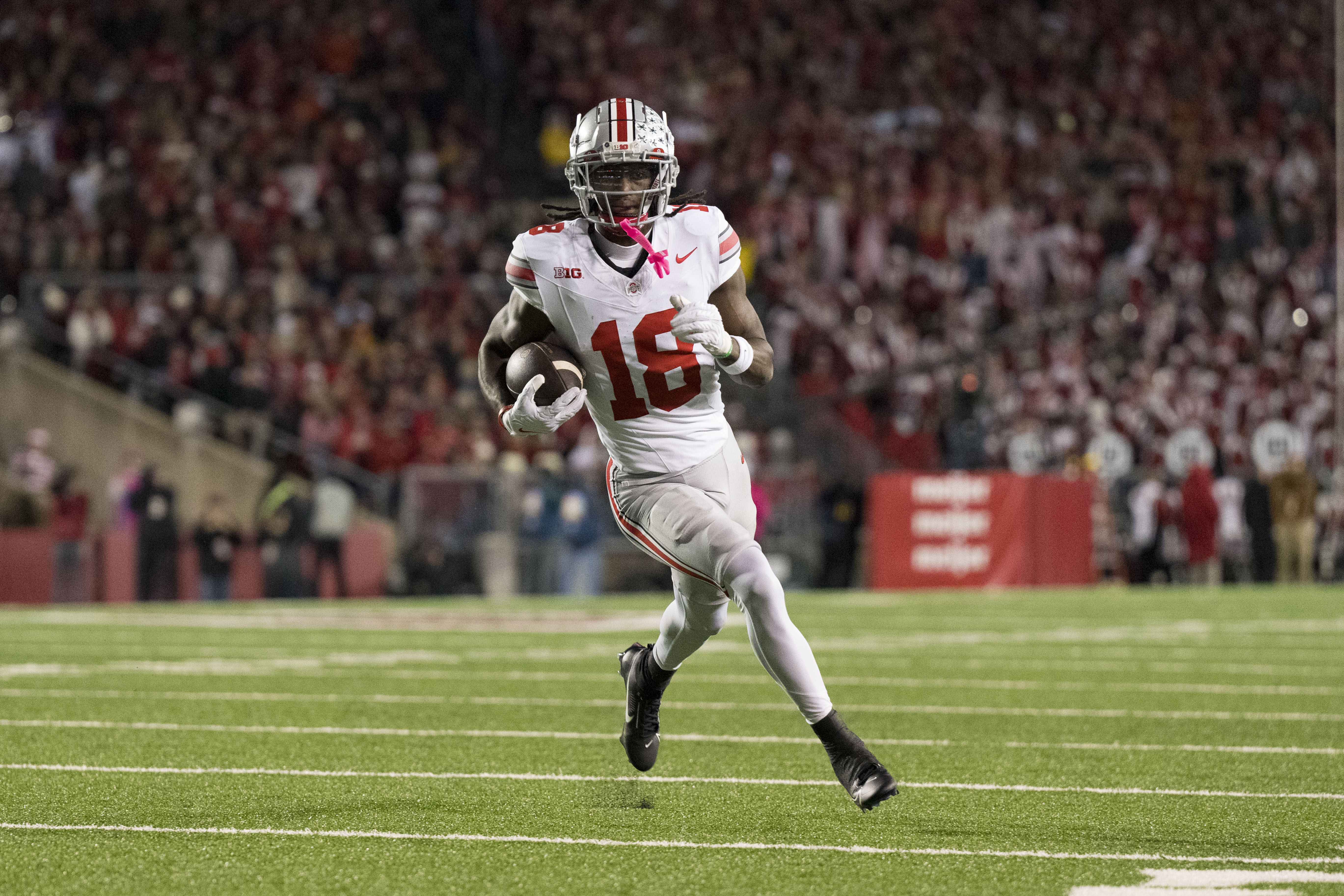 Ohio State Buckeyes wide receiver Marvin Harrison Jr. (New York Giants prospect) (18) during the game against the Wisconsin Badgers at Camp Randall Stadium, new york giants