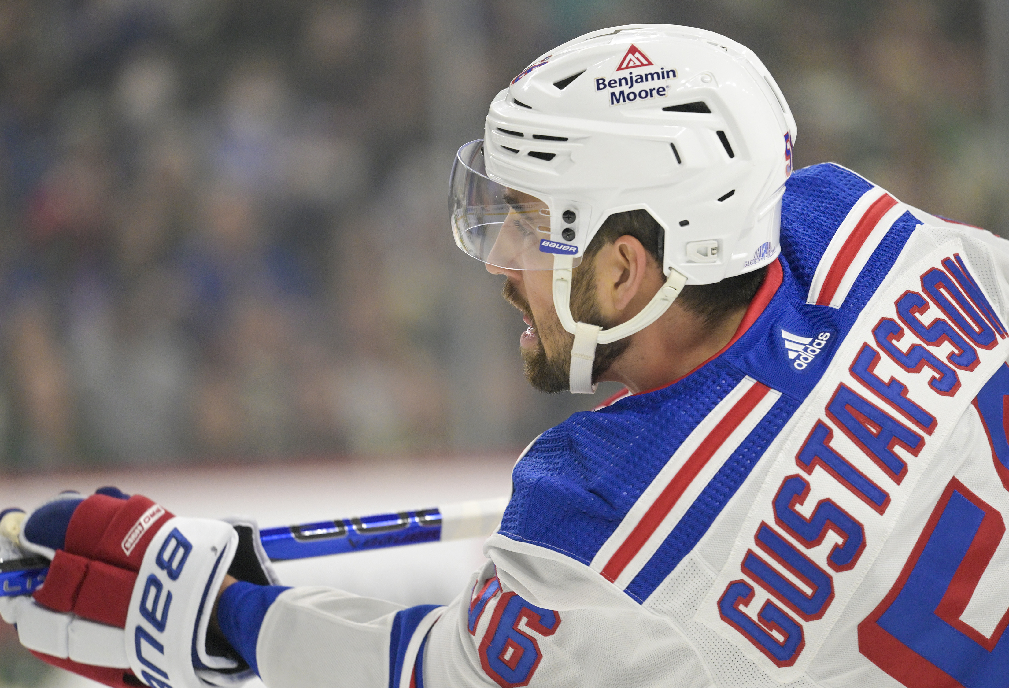 New York Rangers defenseman Erik Gustafsson (56) scores a goal against the Minnesota Wild during the first period at Xcel Energy Center