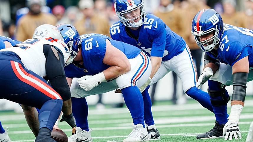 New York Giants quarterback Tommy DeVito (15) is shown during the first quarter at MetLife Stadium, Sunday, November 26, 2023.