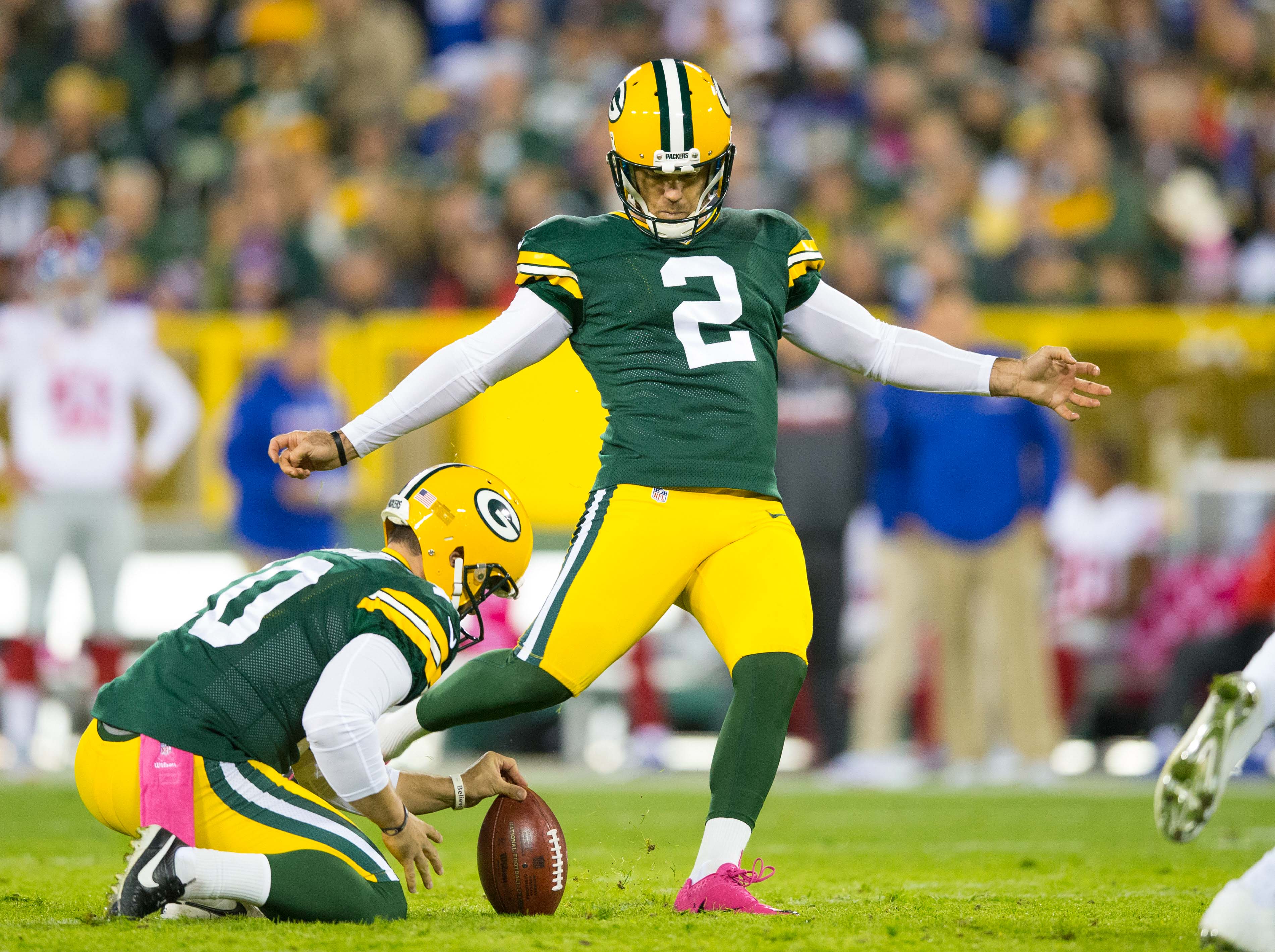 Green Bay Packers kicker Mason Crosby (2) during the game against the New York Giants at Lambeau Field