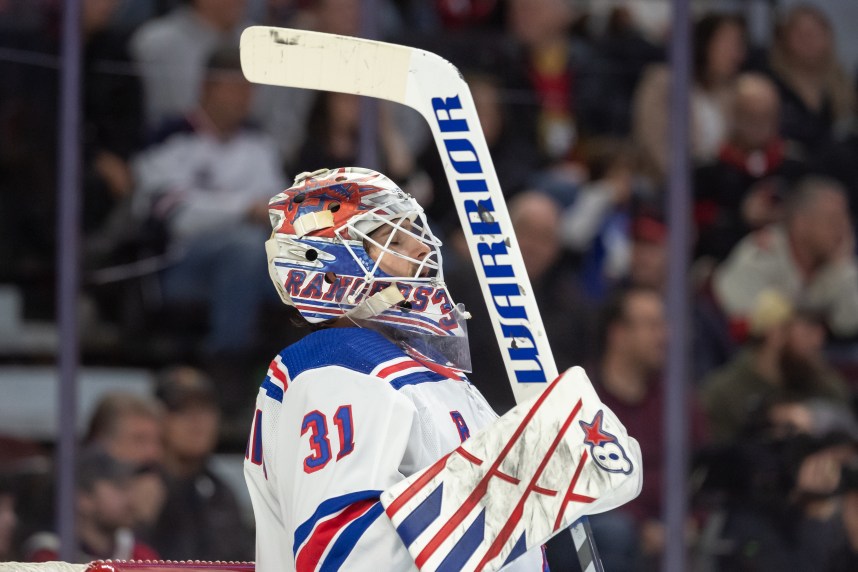 New York Rangers  goalie Igor Shesterkin (31) gets focussed in the first period against the Ottawa Senators at the Canadian Tire Centre
