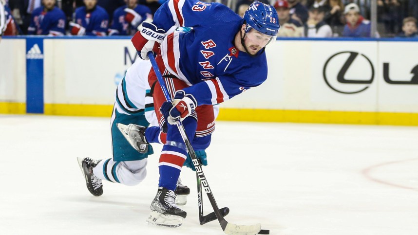 New York Rangers left wing Alexis Lafreniere (13) at Madison Square Garden