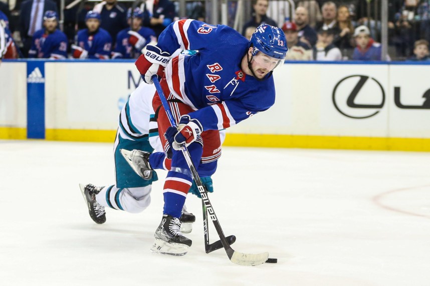 New York Rangers left wing Alexis Lafreniere (13) at Madison Square Garden