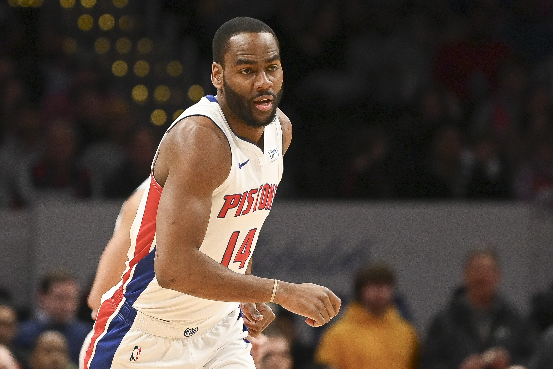 Detroit Pistons guard Alec Burks (14) (New York Knicks trade target)