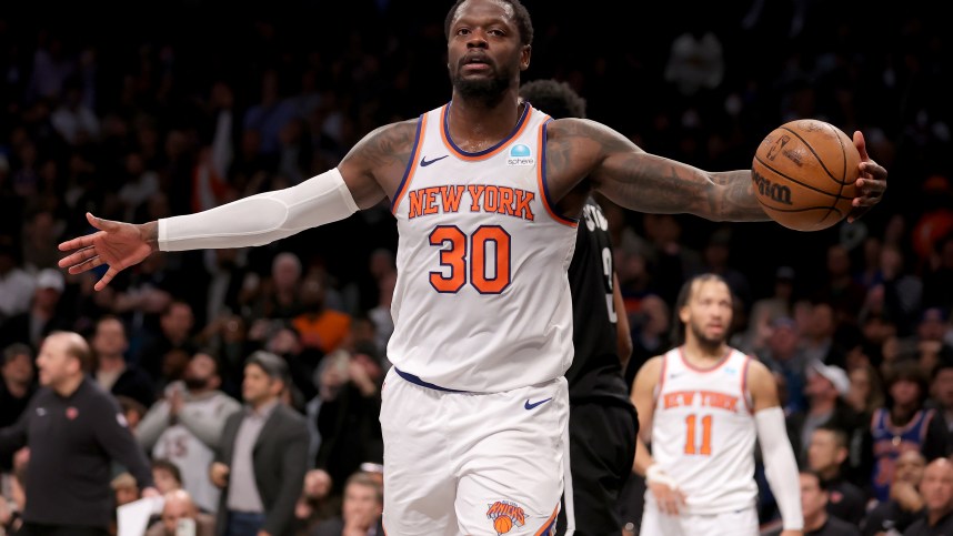 New York Knicks forward Julius Randle (30) reacts during the fourth quarter against the Brooklyn Nets at Barclays Center