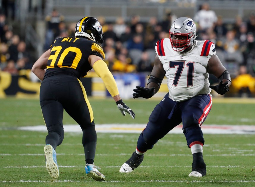 New England Patriots guard Mike Onwenu (71) (New York Giants free agent target)
