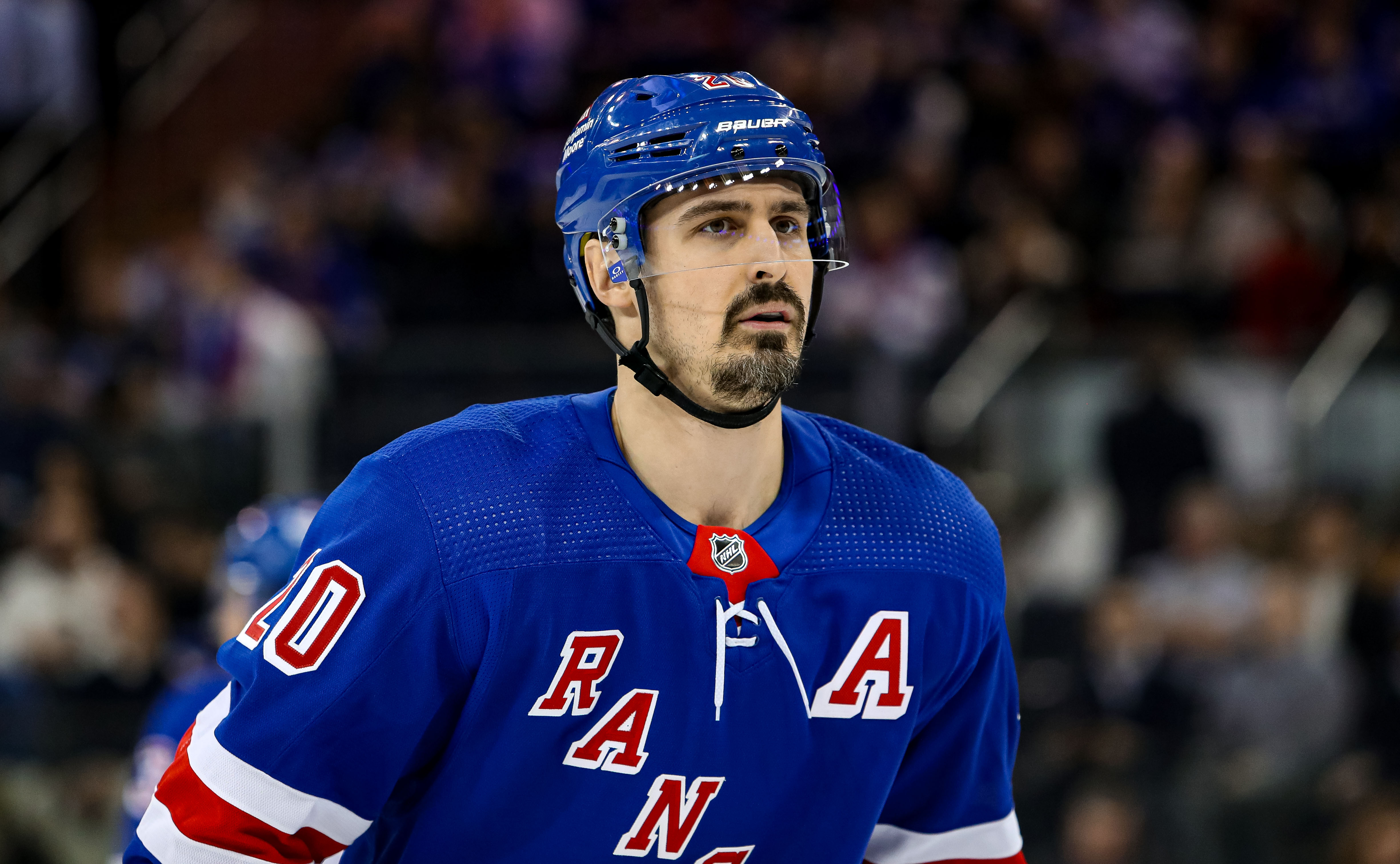 New York Rangers left wing Chris Kreider (20) during the first period against the Carolina Hurricanes at Madison Square Garden