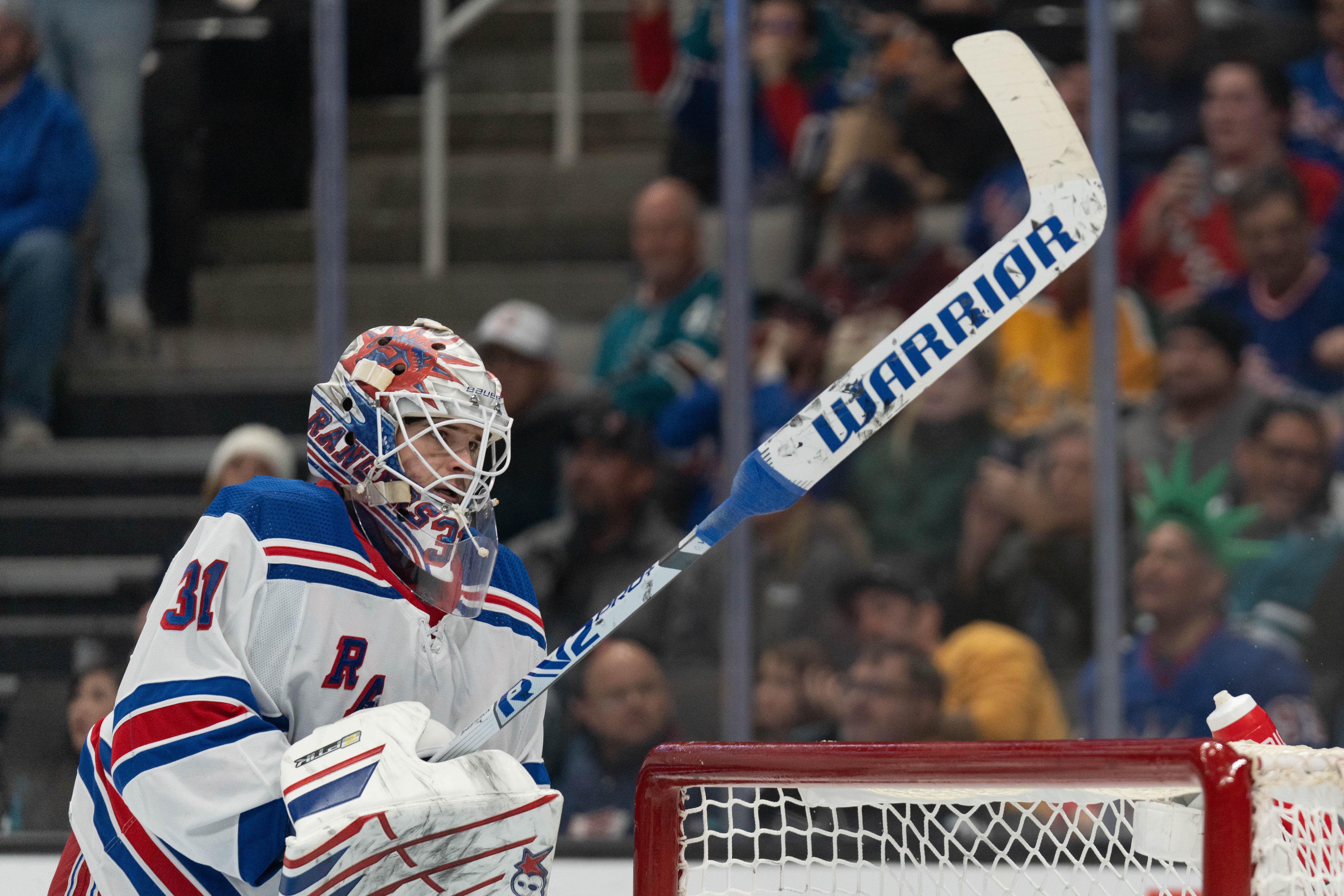 New York Rangers goaltender Igor Shesterkin (31) during the second period against the San Jose Sharks at SAP Center at San Jose