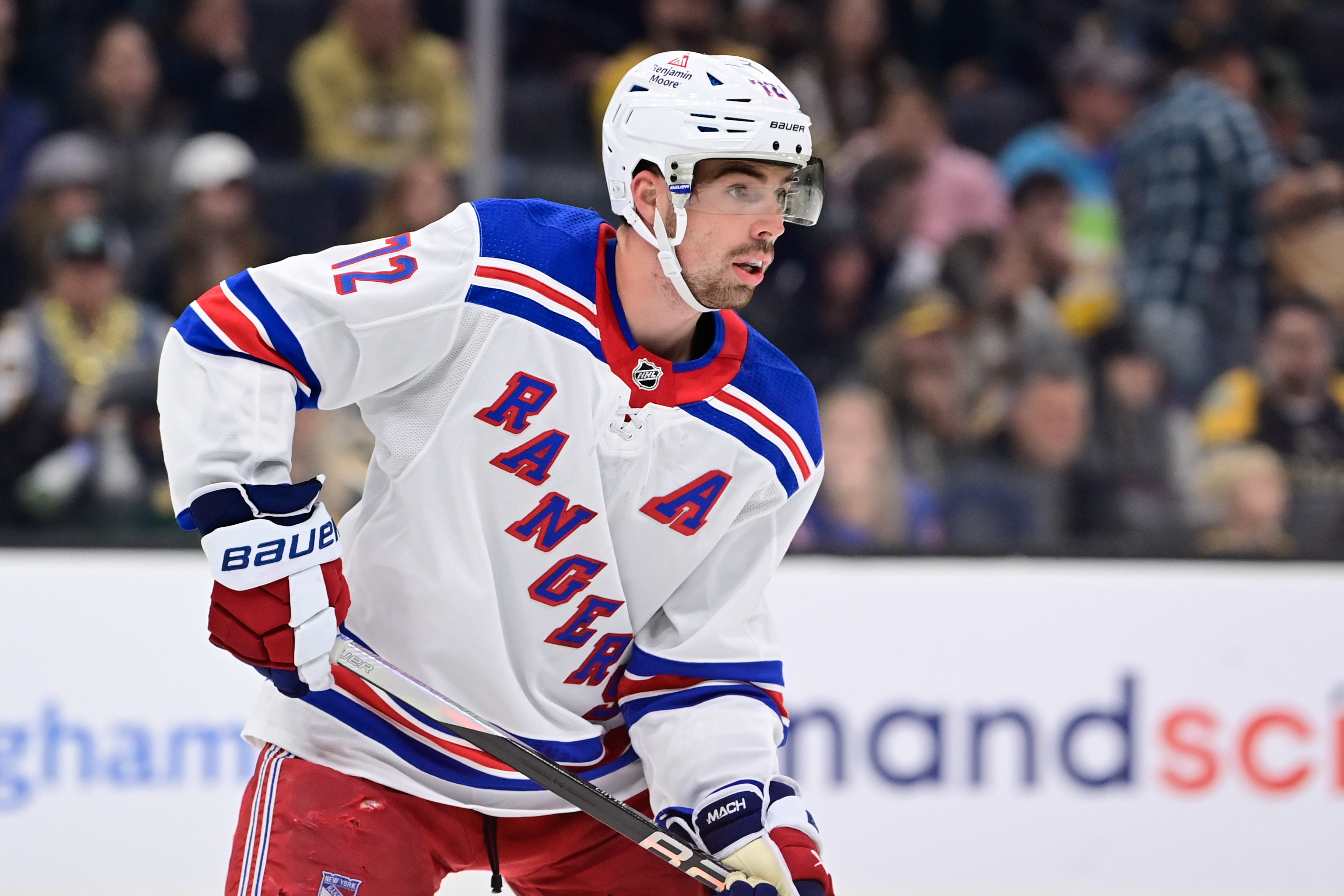 New York Rangers center Filip Chytil (72) skates against the Boston Bruins during the second period at TD Garden