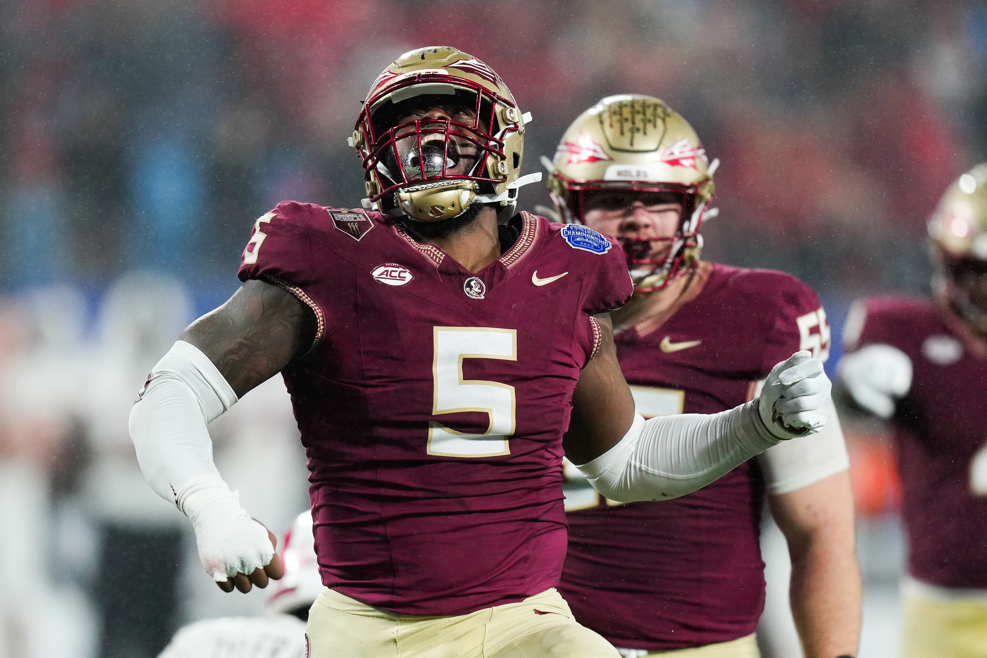 Florida State Seminoles defensive lineman Jared Verse (5) (New York Giants draft prospect)