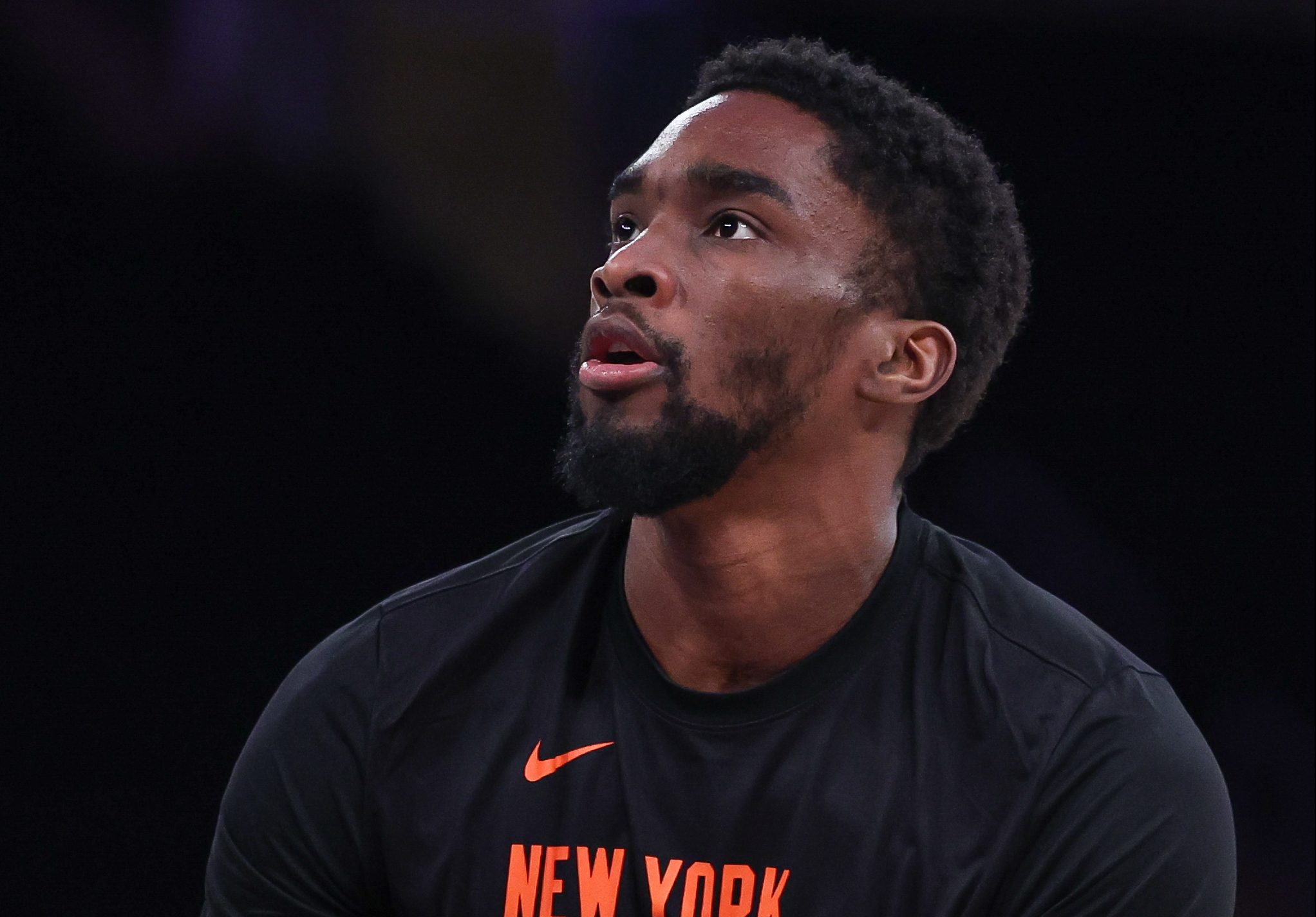 New York Knicks guard Shake Milton (13) warms up before the game against the Atlanta Hawks at Madison Square Garden