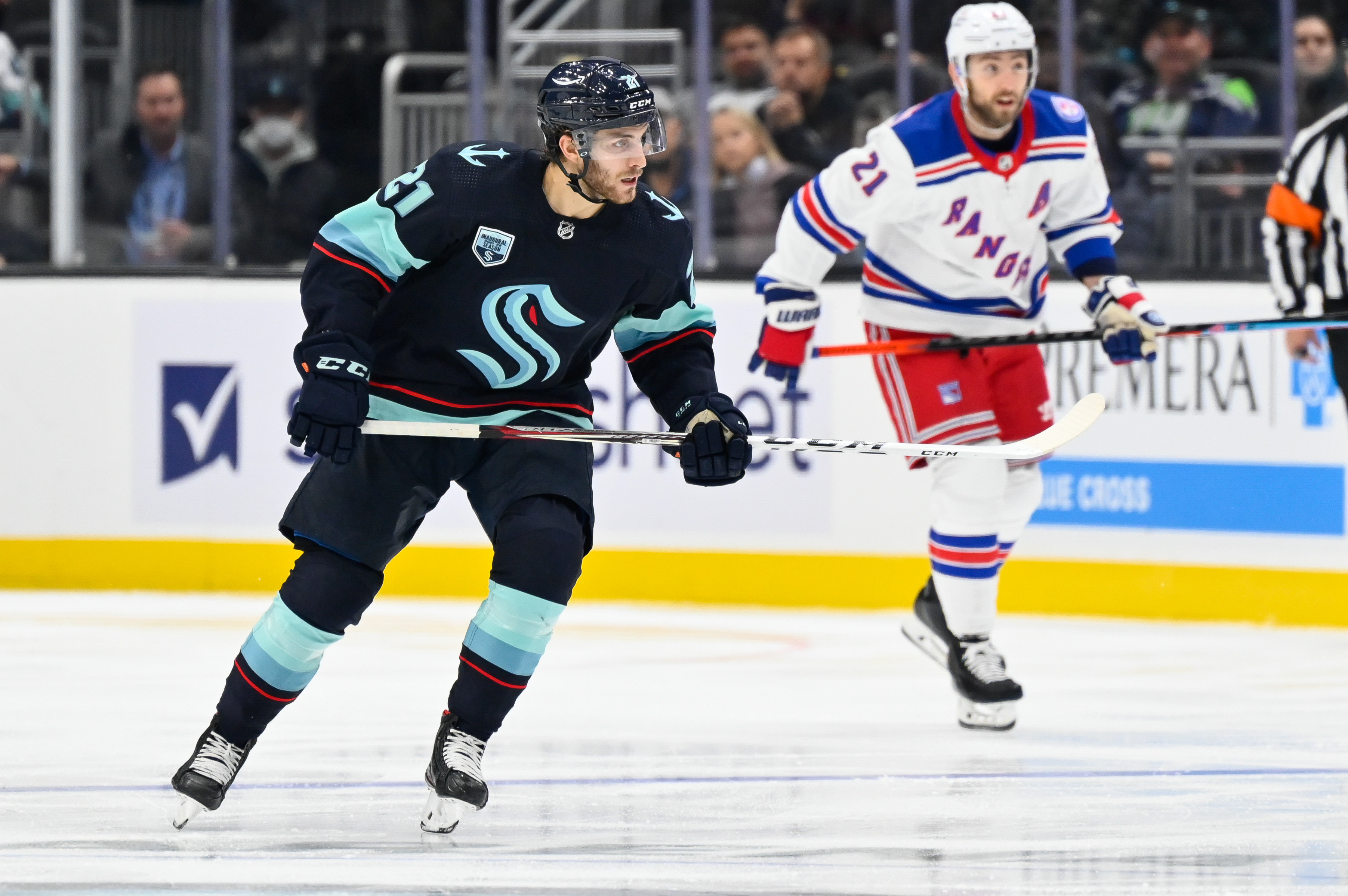 Seattle Kraken center Alex Wennberg (21) during the game between the Seattle Kraken and the New York Rangers at Climate Pledge Arena