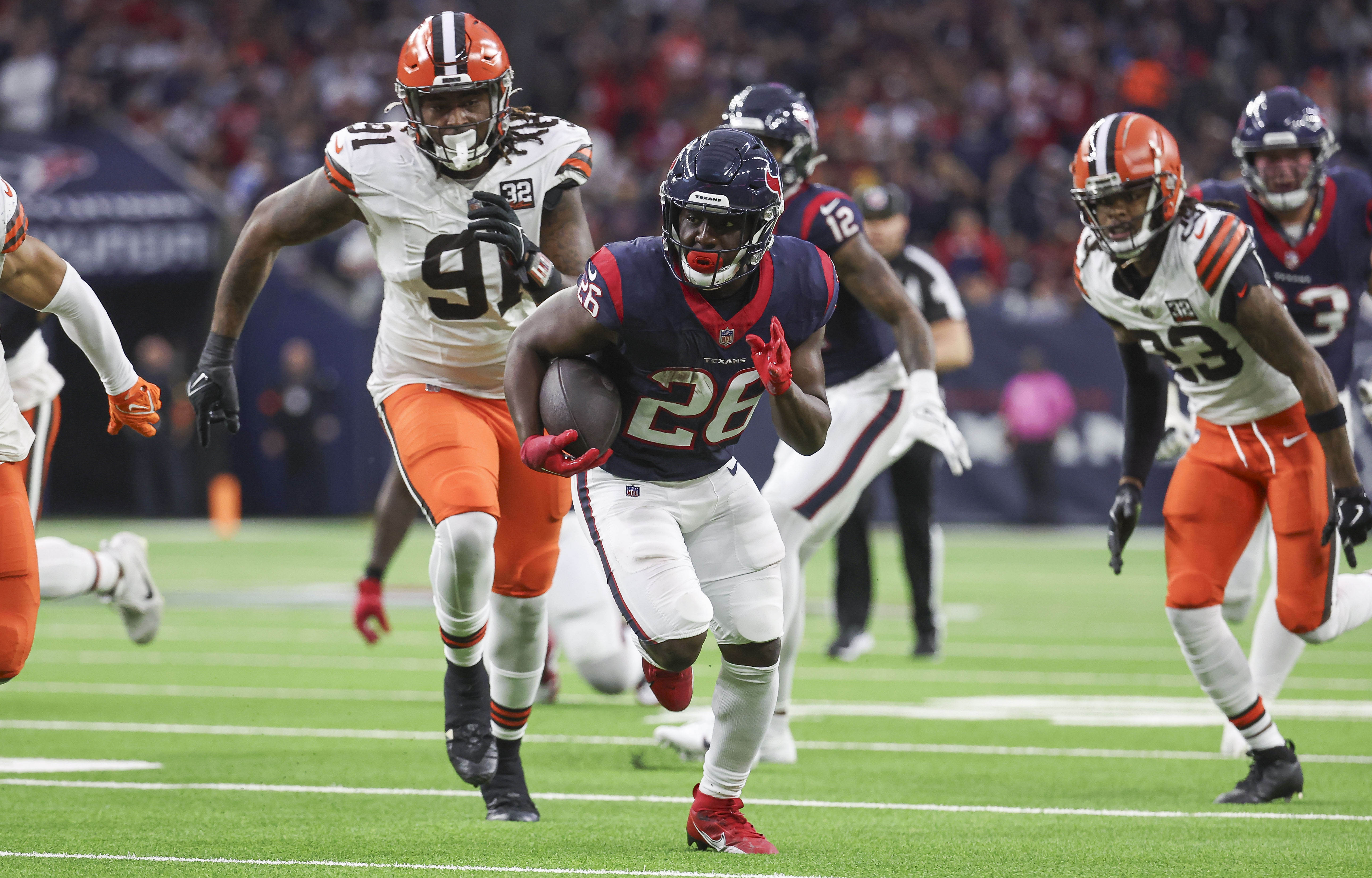 nfl: afc wild card round-cleveland browns at houston texans, devin singletary, new york giants