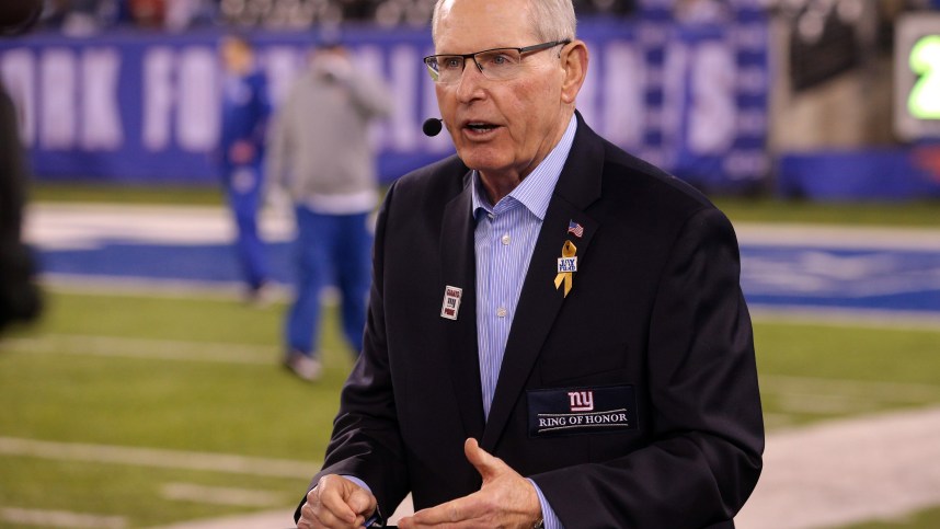 New York Giants former head coach Tom Coughlin is interviewed before a game between the New York Giants and the Cincinnati Bengals at MetLife Stadium. The Giants will induct Coughlin into their Ring of Honor during a halftime ceremony