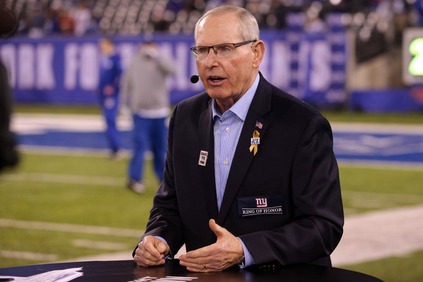 New York Giants former head coach Tom Coughlin is interviewed before a game between the New York Giants and the Cincinnati Bengals at MetLife Stadium. The Giants will induct Coughlin into their Ring of Honor during a halftime ceremony