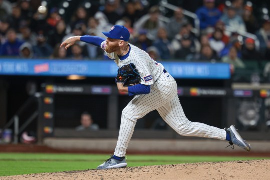 May 12, 2024; New York City, New York, USA;  New York Mets relief pitcher Reed Garrett (75) delivers a pitch during the sixth inning against the Atlanta Braves at Citi Field. Mandatory Credit: Vincent Carchietta-USA TODAY Sports