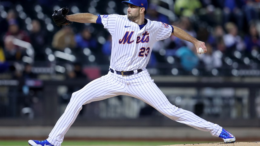 Sep 28, 2023; New York City, New York, USA; New York Mets starting pitcher David Peterson (23) pitches against the Miami Marlins during the first inning at Citi Field. Mandatory Credit: Brad Penner-USA TODAY Sports