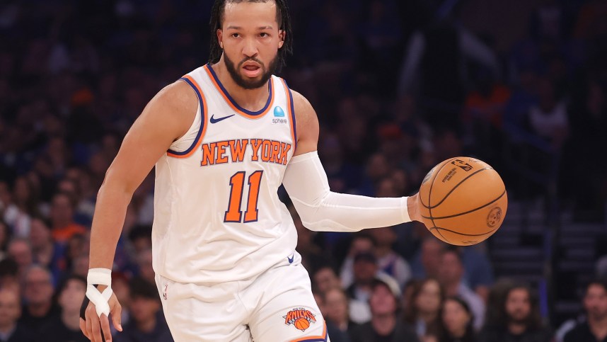 May 6, 2024; New York, New York, USA; New York Knicks guard Jalen Brunson (11) handles the ball against the Indiana Pacers during the first quarter of game one of the second round of the 2024 NBA playoffs at Madison Square Garden. Mandatory Credit: Brad Penner-USA TODAY Sports